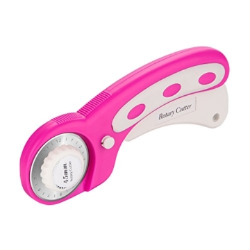 45mm Rollschneider-Set, AGPtek Pink Rollschneider mit 7 Ersatzklingen, Rundmesser & Sicherheitsverschluss für präzises Schneiden, Ideal für Abstepp-, Stoff-, Leder-, Näharbeiten & mehr - EINWEG - 2