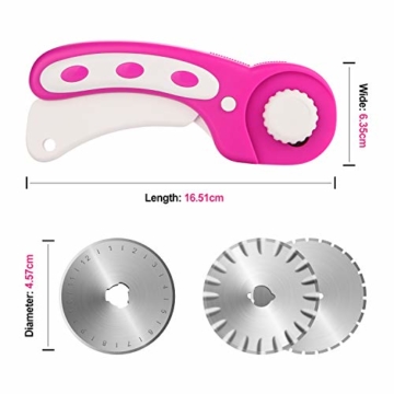 45mm Rollschneider-Set, AGPtek Pink Rollschneider mit 7 Ersatzklingen, Rundmesser & Sicherheitsverschluss für präzises Schneiden, Ideal für Abstepp-, Stoff-, Leder-, Näharbeiten & mehr - EINWEG - 3