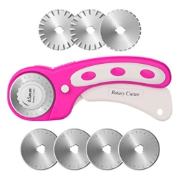 45mm Rollschneider-Set, AGPtek Pink Rollschneider mit 7 Ersatzklingen, Rundmesser & Sicherheitsverschluss für präzises Schneiden, Ideal für Abstepp-, Stoff-, Leder-, Näharbeiten & mehr - EINWEG - 1