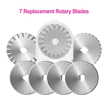 45mm Rollschneider-Set, AGPtek Pink Rollschneider mit 7 Ersatzklingen, Rundmesser & Sicherheitsverschluss für präzises Schneiden, Ideal für Abstepp-, Stoff-, Leder-, Näharbeiten & mehr - EINWEG - 7