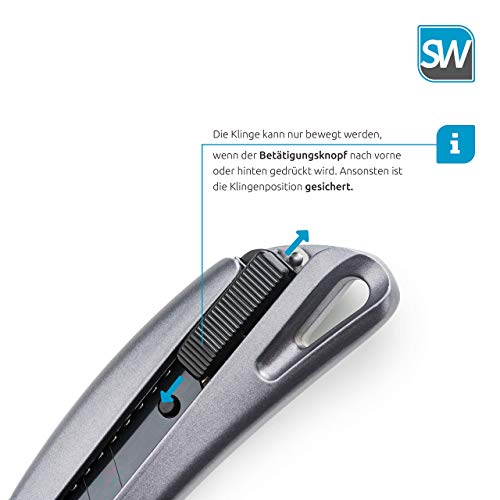 SolidWork Profi Cuttermesser aus hochwertigem Aluminium – Teppichmesser mit Sicherheitslock und ultra scharfer Klinge - 3