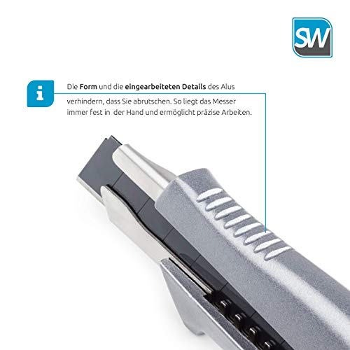 SolidWork Profi Cuttermesser aus hochwertigem Aluminium – Teppichmesser mit Sicherheitslock und ultra scharfer Klinge - 4