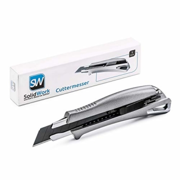 SolidWork Profi Cuttermesser aus hochwertigem Aluminium – Teppichmesser mit Sicherheitslock und ultra scharfer Klinge - 1