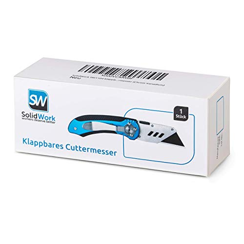SolidWork Profi Cuttermesser inkl. ultra scharfen Ersatzklingen – klappbares Teppichmesser mit Sicherheitslock und Gürtelclip - 9