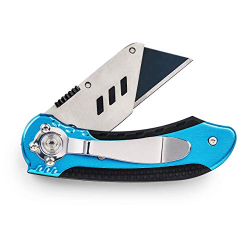 SolidWork Profi Cuttermesser inkl. ultra scharfen Ersatzklingen – klappbares Teppichmesser mit Sicherheitslock und Gürtelclip - 1